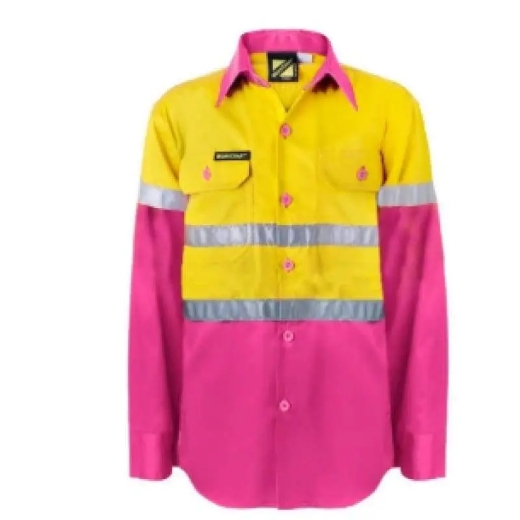 Picture of WorkCraft, Childrens, Shirt, Long Sleeve, Lightweight, Two Tone, Cotton Drill, CSR Reflective Tape